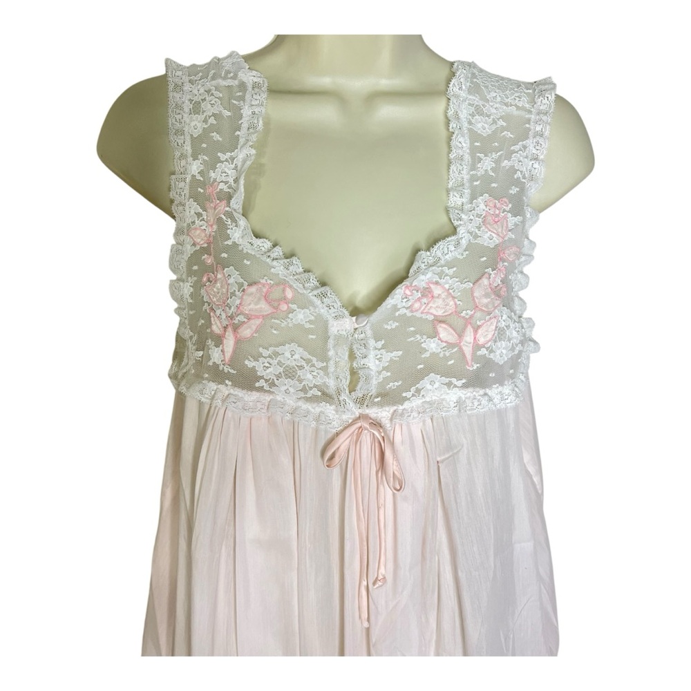 Vintage CORHAN Pink Lace Nursing Nightgown Chemise with Flaw - Picture 4 of 15